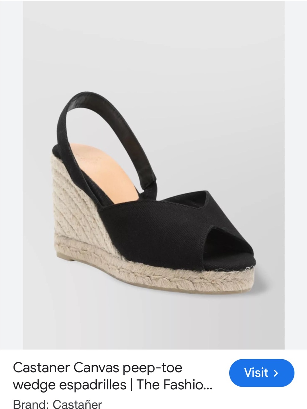 Castaner Black Canvas Espadrille Wedge Slingbacks-Size 9